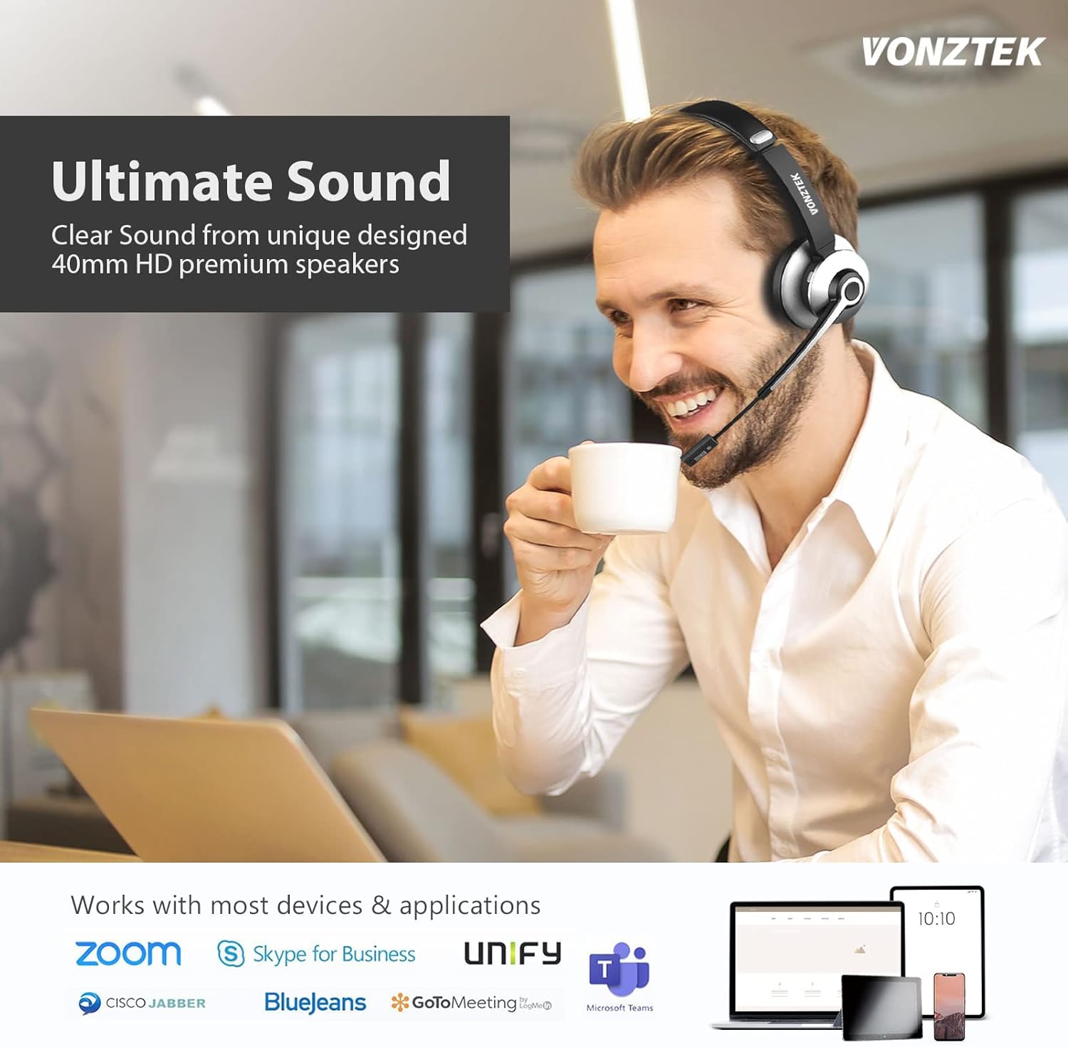 Wireless Bluetooth Headset with Noise Cancelling Microphone U78796