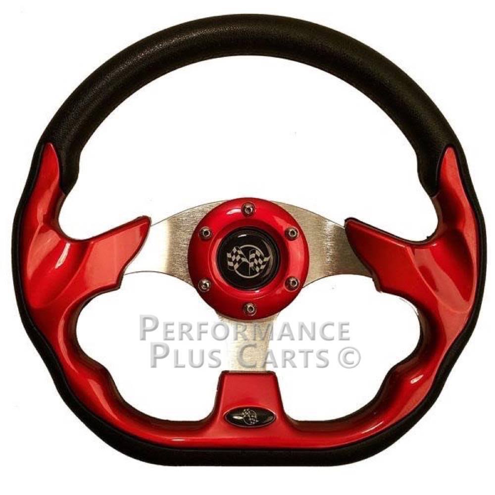 Red Golf Cart Steering Wheel with Chrome Adapter Hub Y396