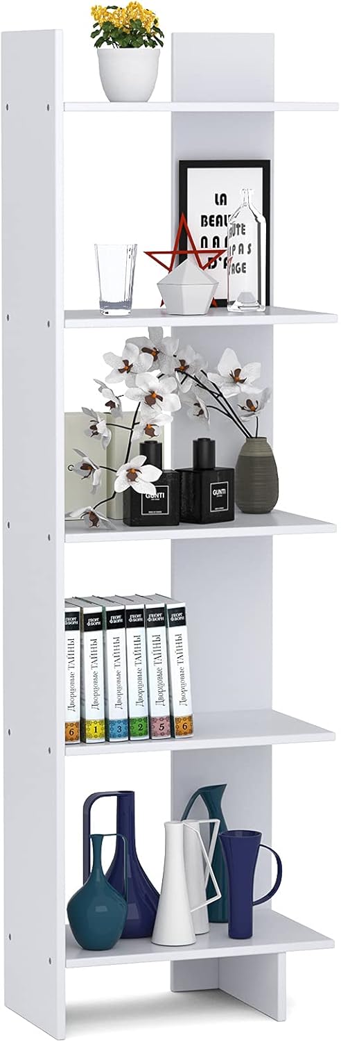 White 5-Shelf Wooden Bookshelf V580789