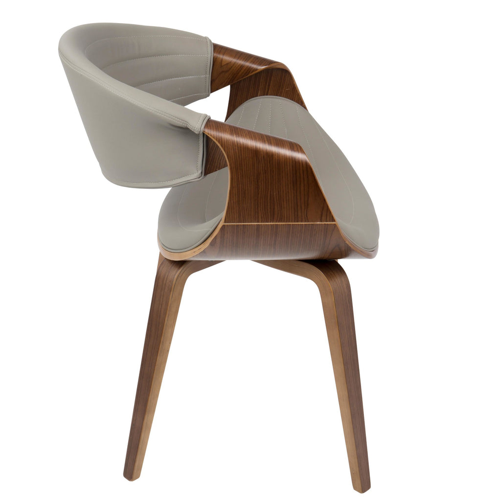 Walnut Wood and Grey Faux Leather Dining Chair I3425