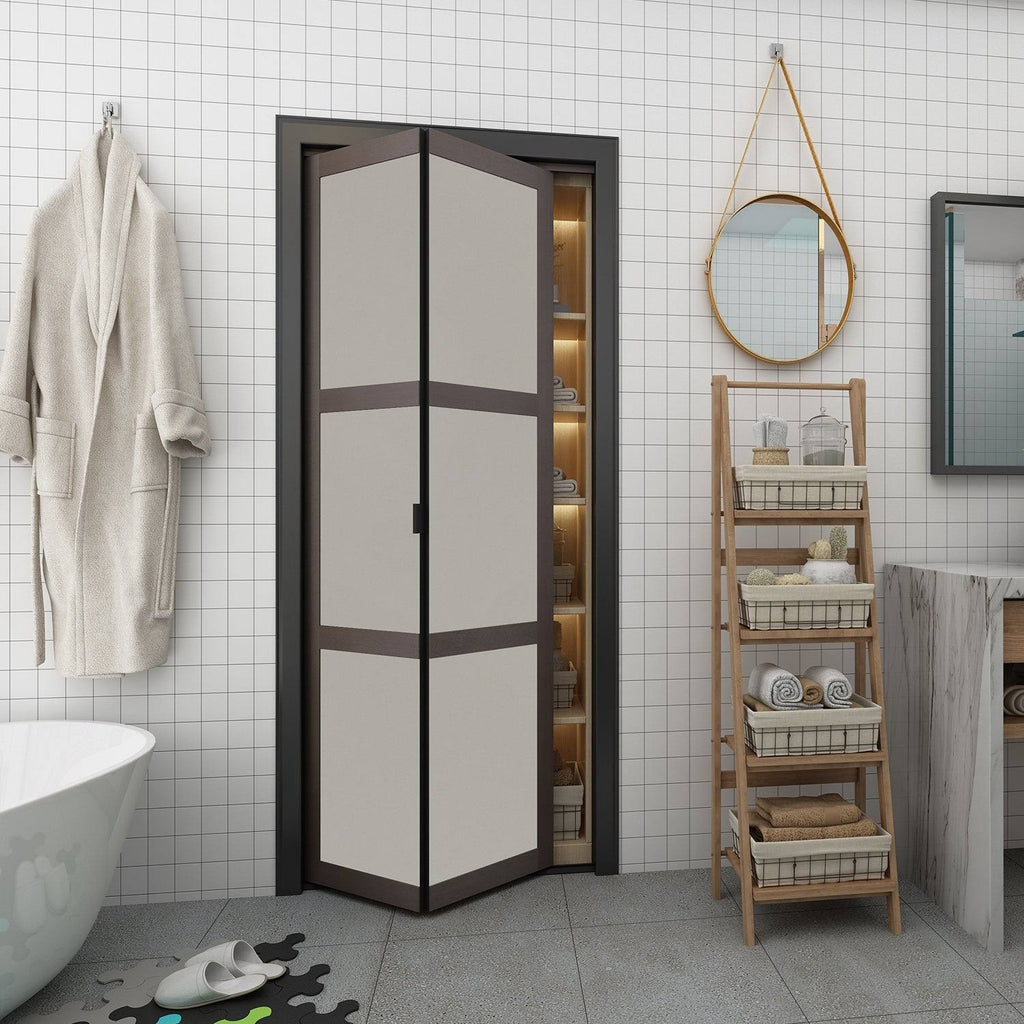 Mocha 3-Lite MDF Wood Frame Frosted Glass Closet Bi-Fold Door F5155