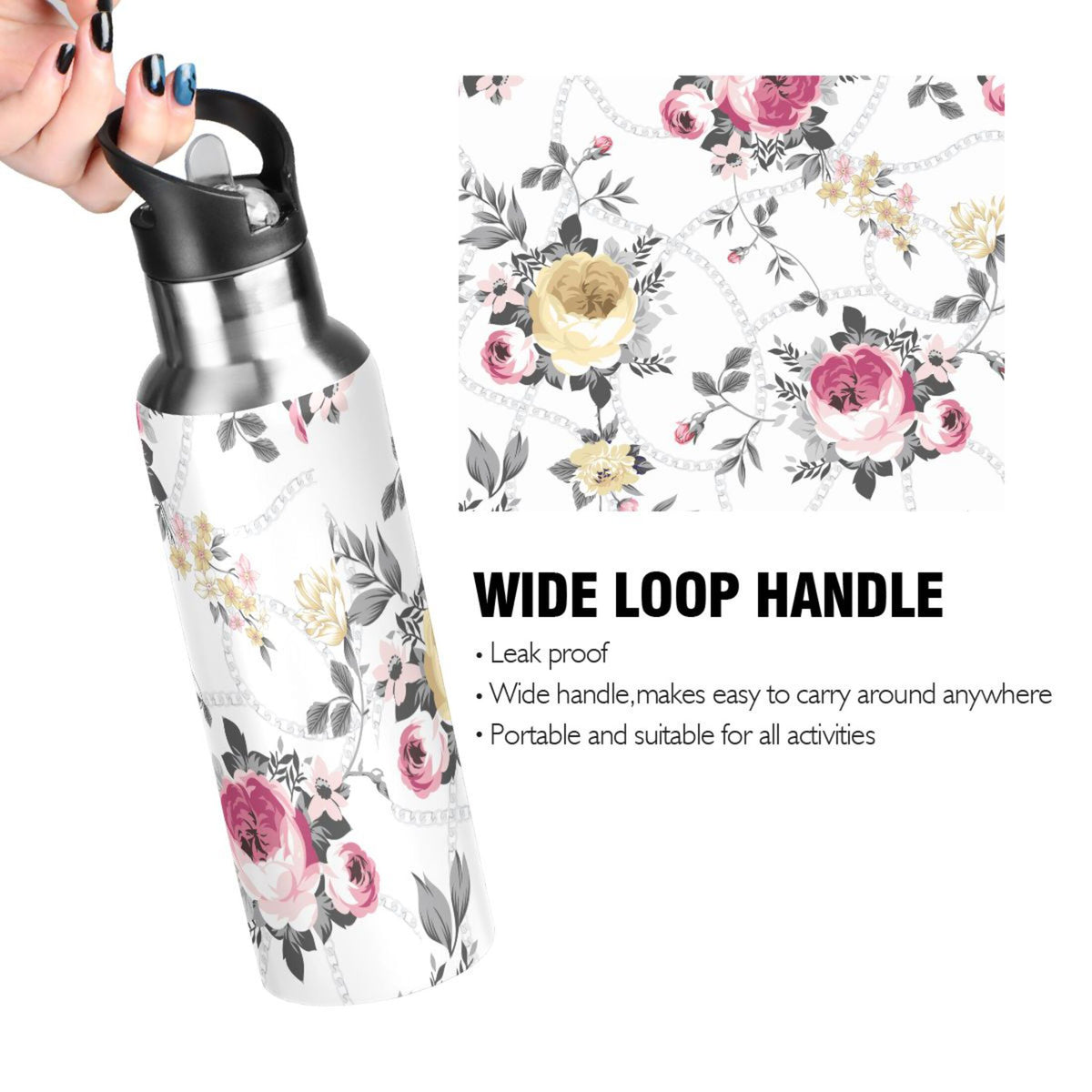 Pink and Yellow Roses Stainless Steel Insulated Flask T378107