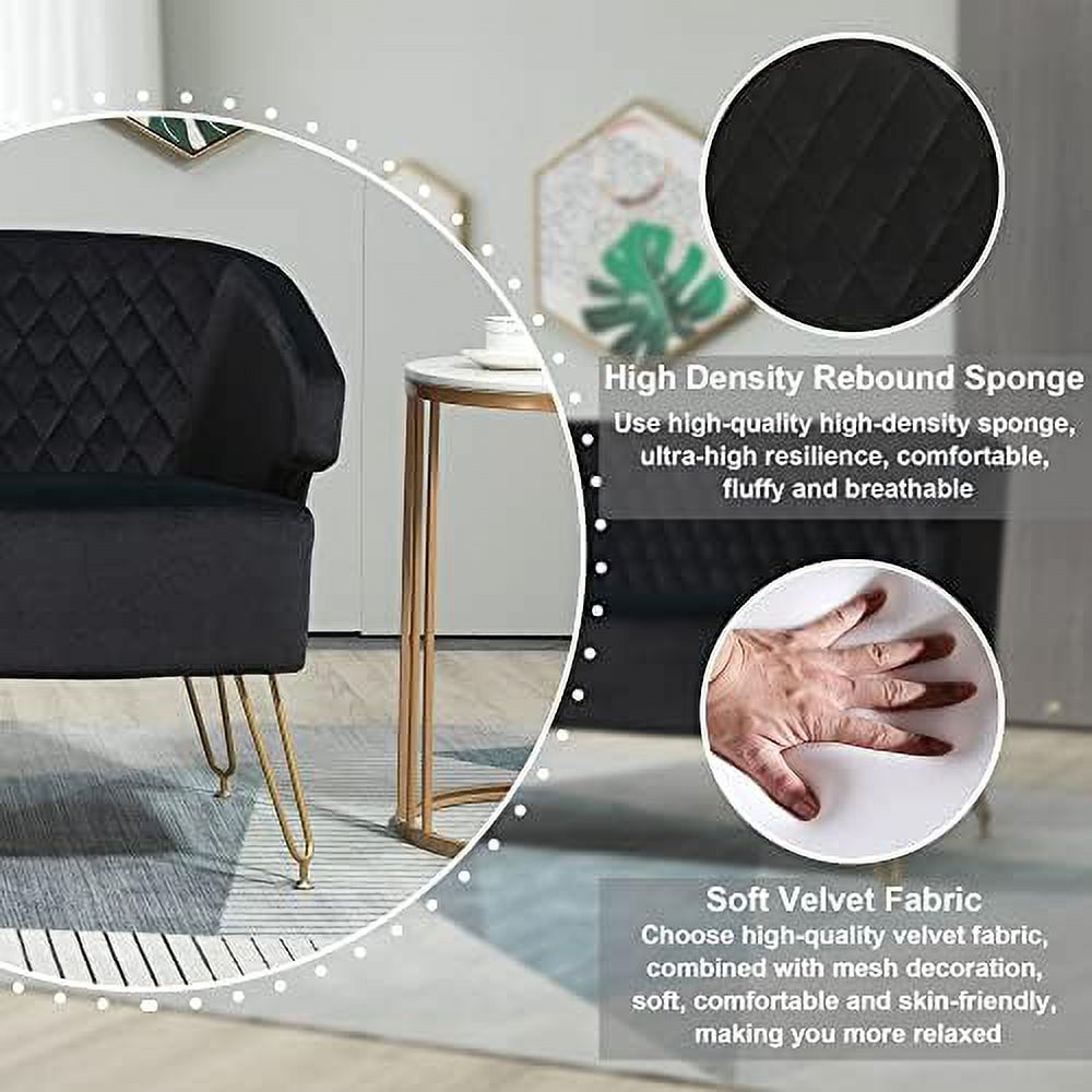 Light Cashmere Loveseat Sofa with Gold-Finished Metal Legs and 2 Small Pillows T3229