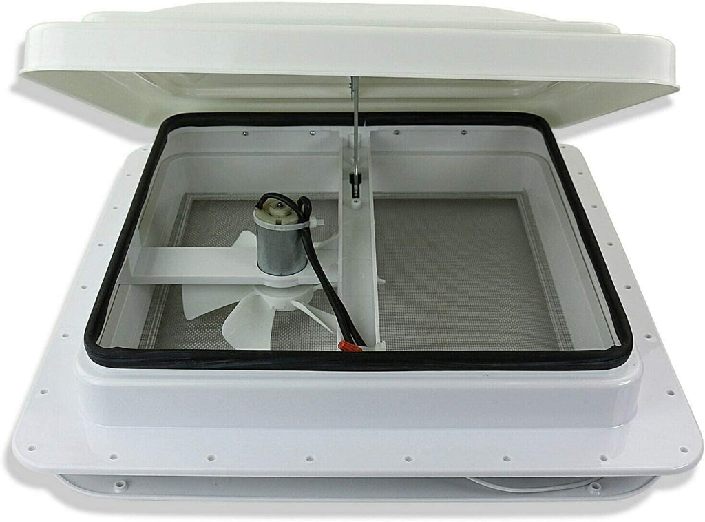 12 Volt RV Roof Vent Fan with White Lid W2180