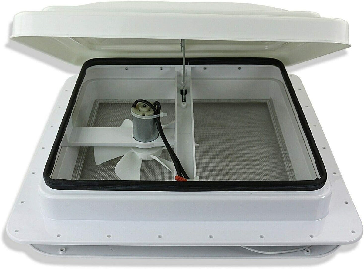 12 Volt RV Roof Vent Fan with White Lid W2180