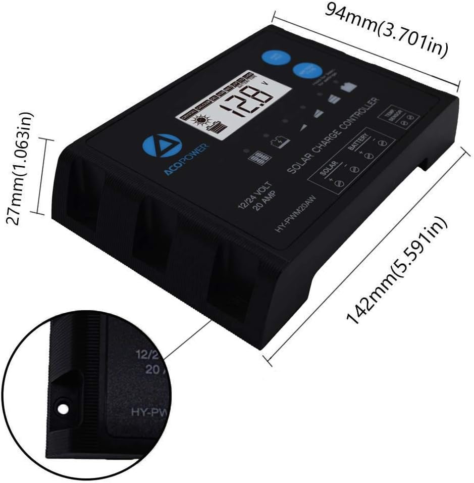 100 Watts Monocrystalline Solar RV Kit with 20A PWM LCD Charge Controller M513527