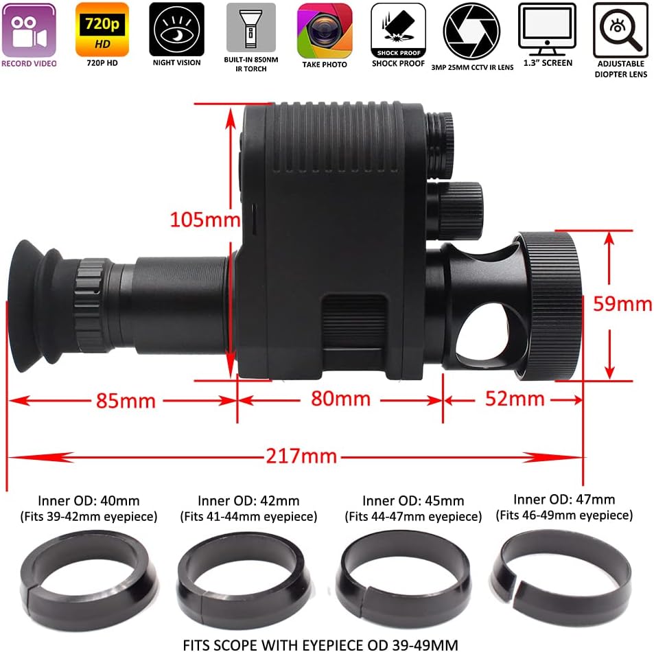 720p HD Night Vision Scope Camcorder Monocular with Built-in 850nm Infrared Flashlight S50392