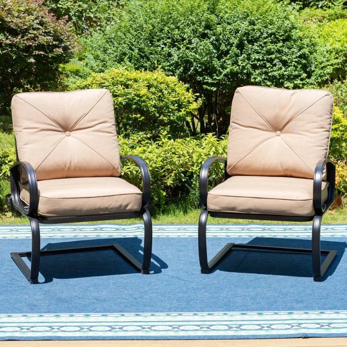 5-Piece Outdoor Dining Set with Black Steel Frame and Beige Cushion X500