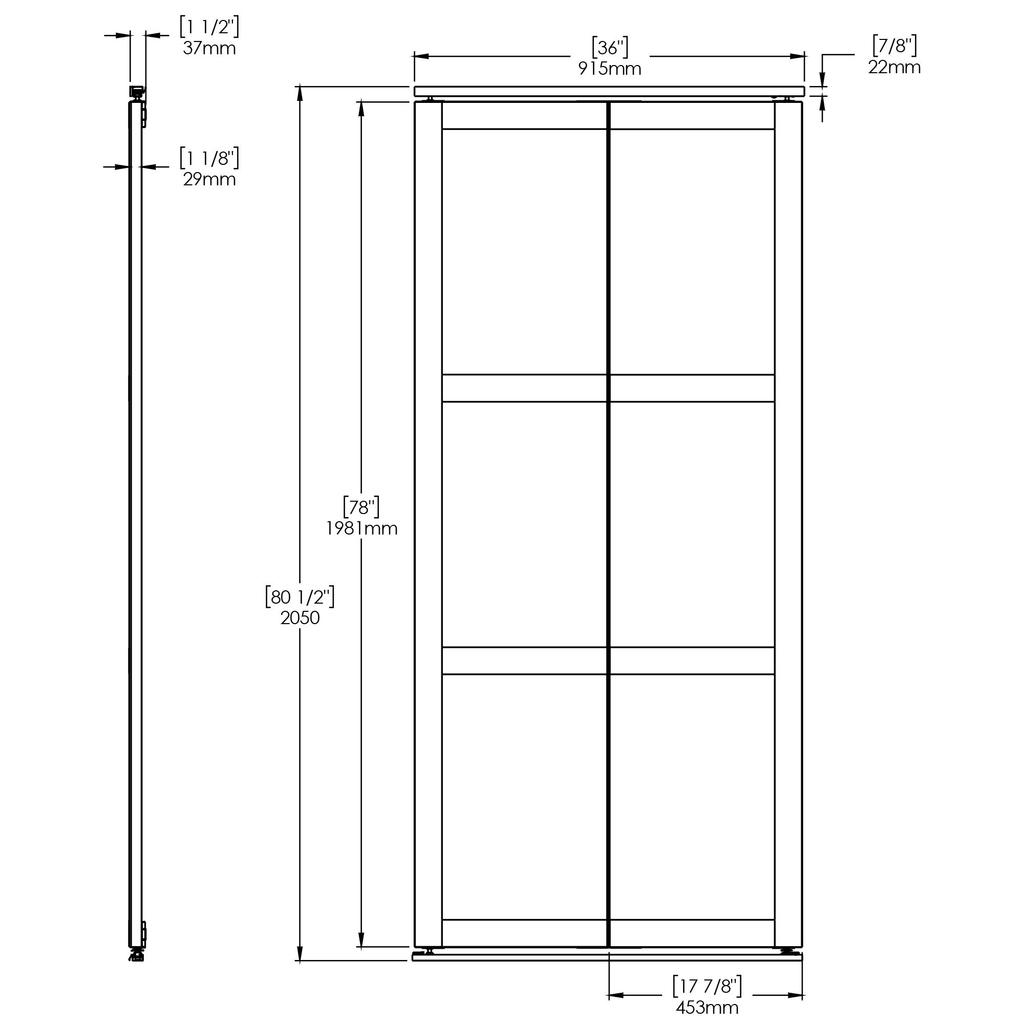 Mocha 3-Lite MDF Wood Frame Frosted Glass Closet Bi-Fold Door F5155