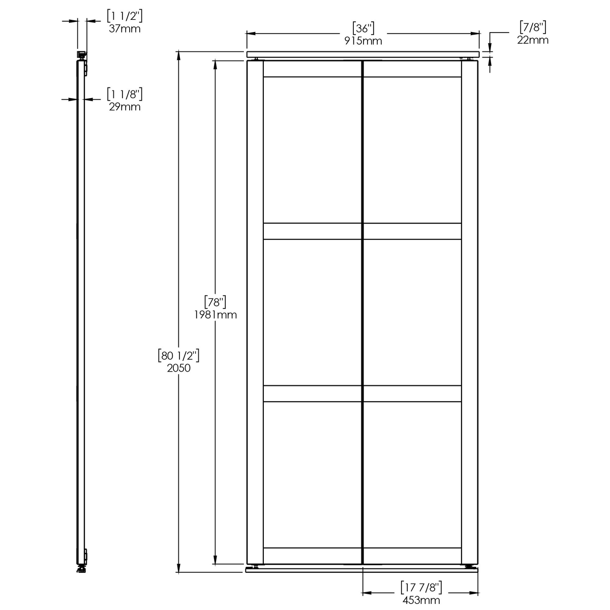 Mocha 3-Lite MDF Wood Frame Frosted Glass Closet Bi-Fold Door F5155