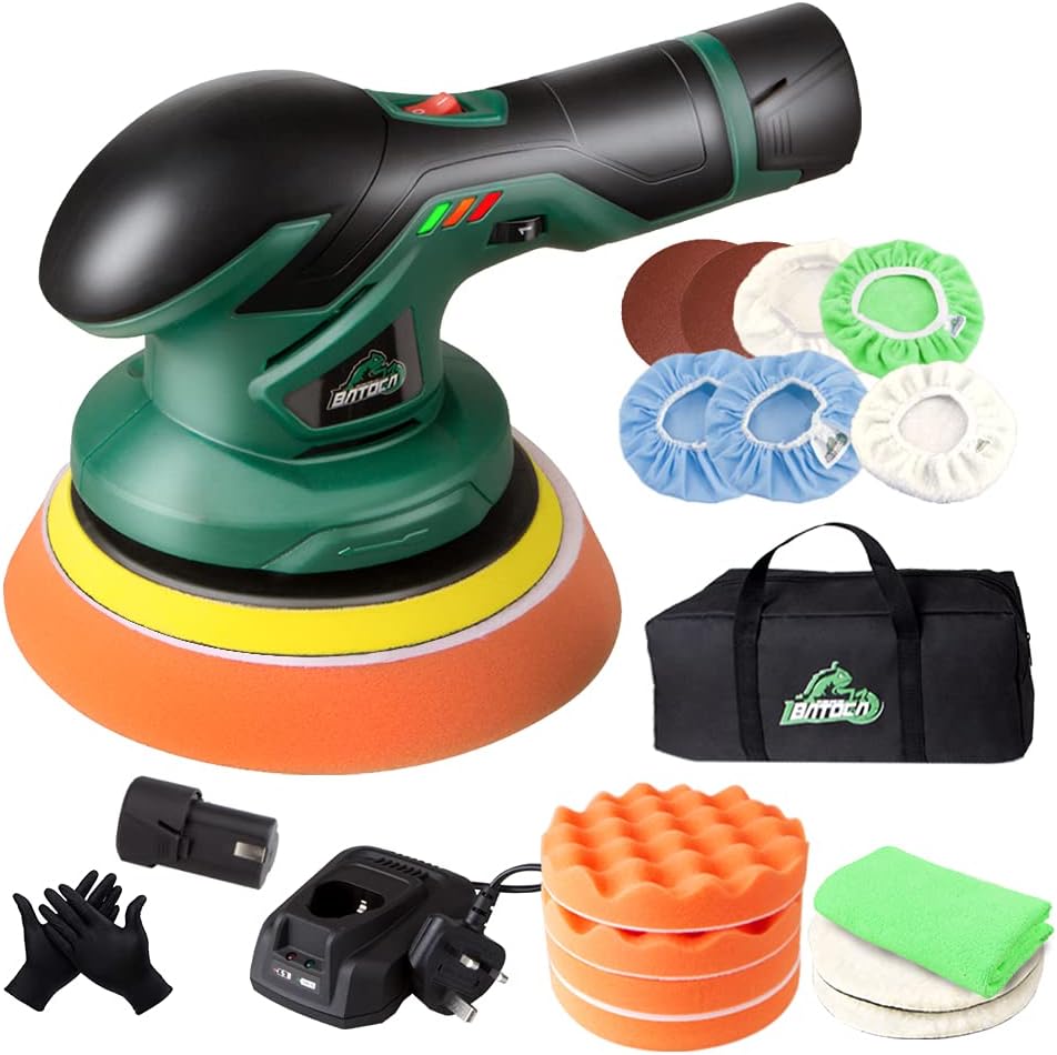 Cordless Car Buffer Polisher with 2pcs 12V Lithium Rechargeable Battery Brushless Polisher M4306