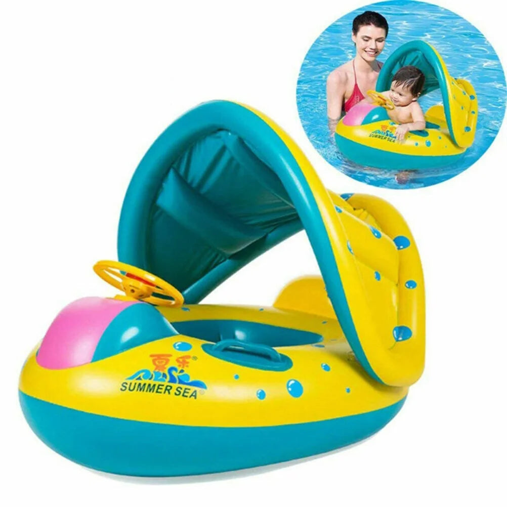 Inflatable Swimming Ring Pool Float with Canopy Sunshade Roof Z142864