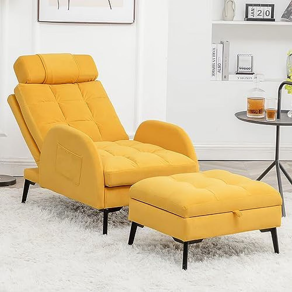 Yellow Velvet Accent Chair with Ottoman P2411