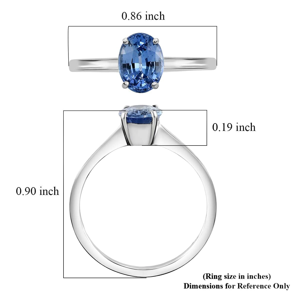 AAA Sapphire Oval 18K White Gold Solitaire Ring Size 7 Ct 1.15 R117