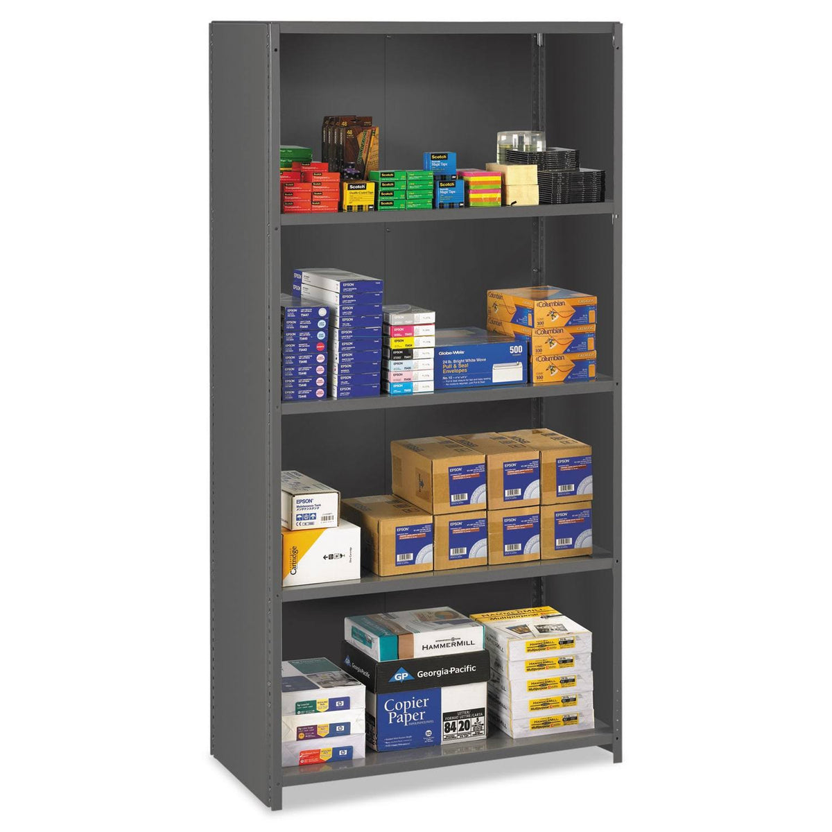 Closed Commercial Steel Shelving Five-Shelf 36W x 18D x 75H Medium Gray B647