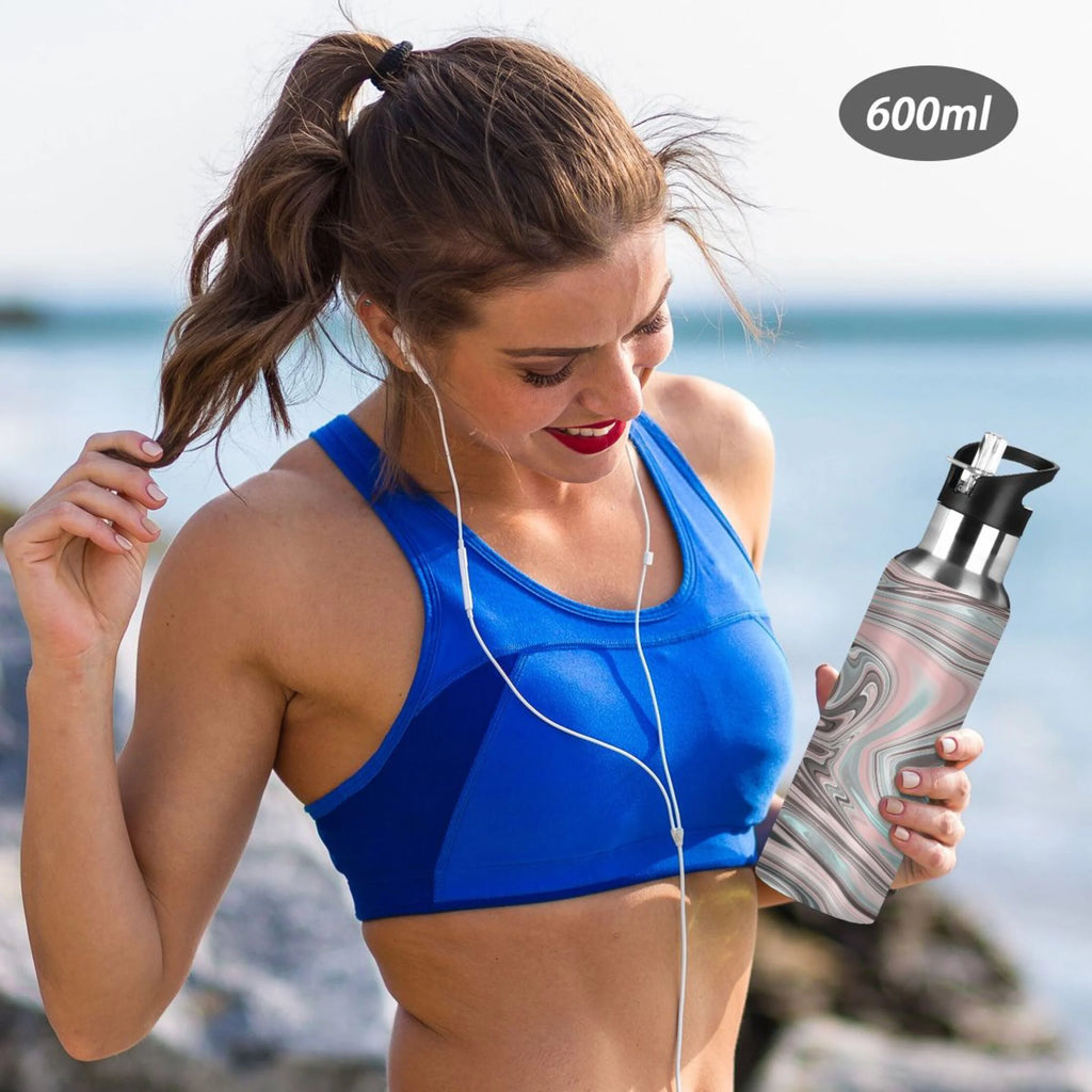 Pink Stainless Steel Insulated Water Bottle with Straw Lid Q77154