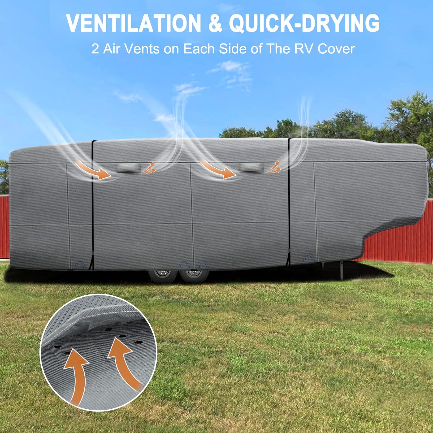 6 Layers Top 5th Wheel RV Cover Anti-UV Camper Cover Breathable Rip-Stop with 2Pcs Extra Straps & Gutter Spout Covers F94043