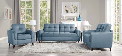 Blue and Black Microfiber Tufted Sofa X1238