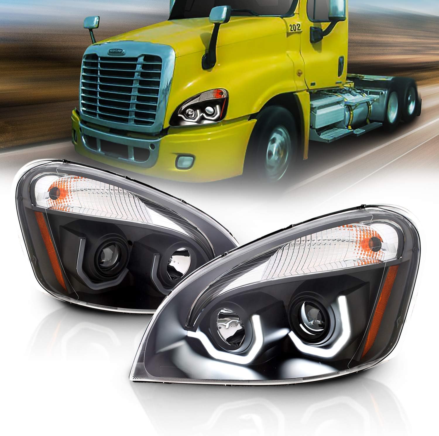 Black Projector Replacement Headlights Dual LED Bar Set Pair E793952