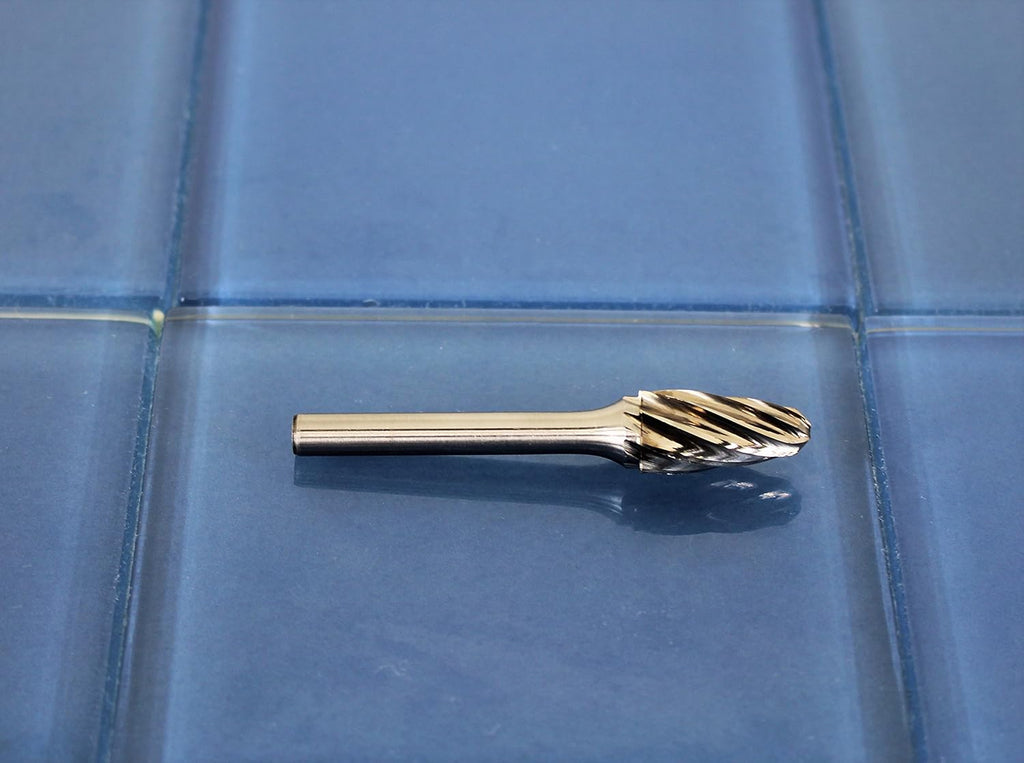 5 pc Set Aluminum Carbide Rotary Burr File, 1/2 Inch and 3/8 Inch Head, 1/4 Inch Diameter 2 Inch Long Shank L579867