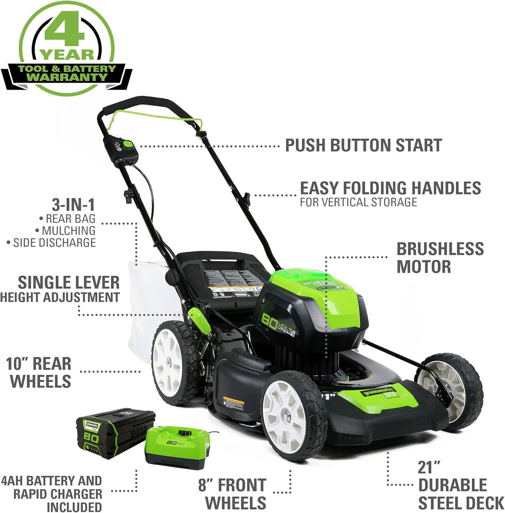 21" Brushless Cordless Lawn Mower with 4.0Ah Battery and Charger T2647
