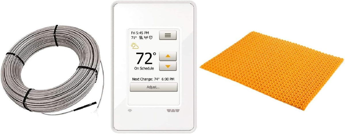 Wi-Fi Touchscreen Thermostat Heat Membrane Cable 240V 11 SqFt Heat Kit V61200