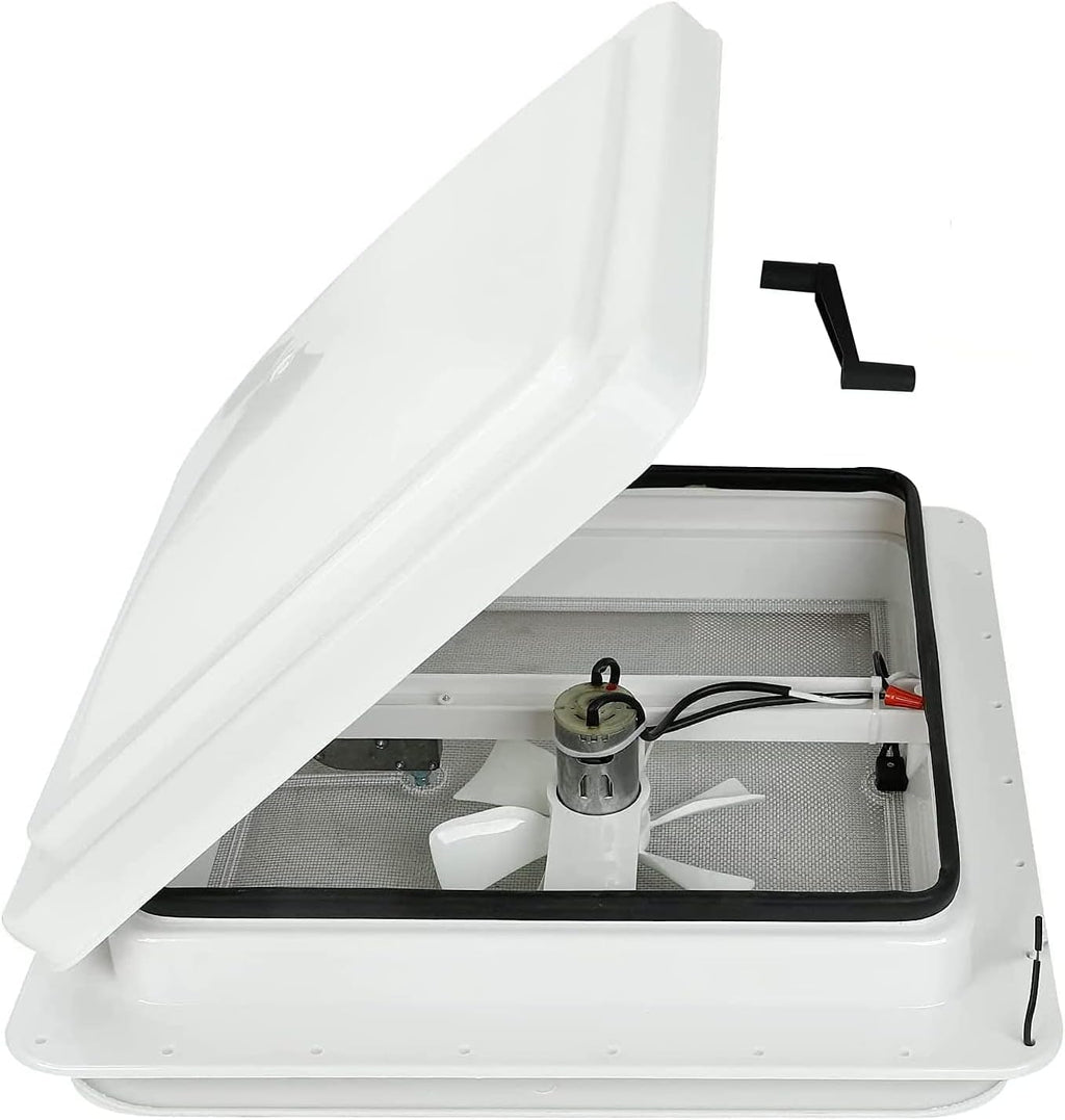 12 Volt RV Roof Vent Fan with White Lid W2180