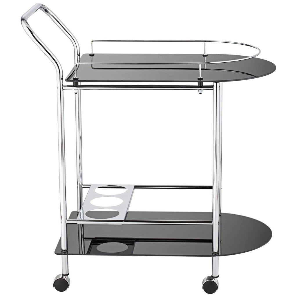 Black Glass Rolling Serving Cart V16269