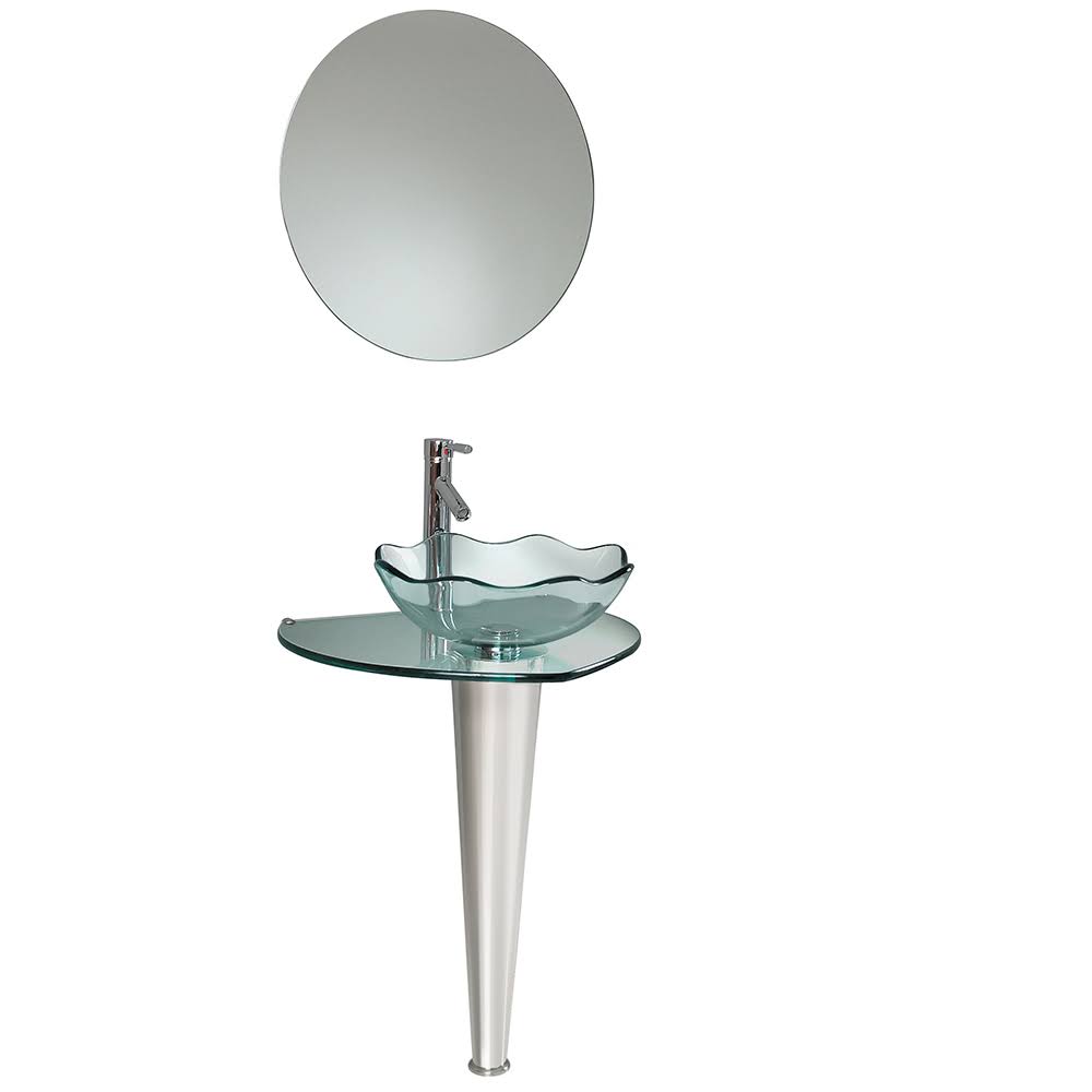 Wavy Edge Glass Bathroom Vanity with Vessel Sink R39849