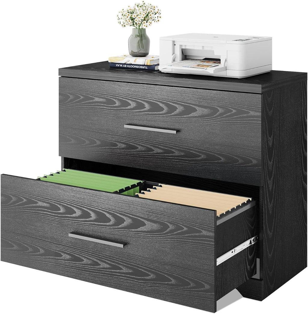 2 Drawer Black Wood Lateral File Cabinet A461