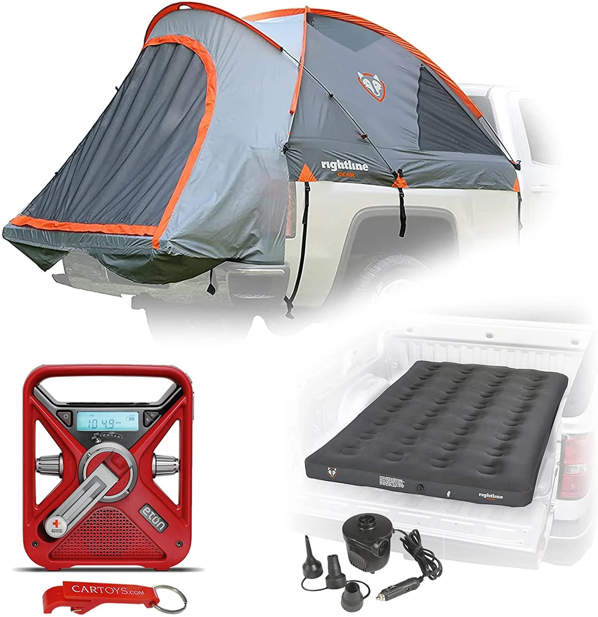 Truck Tent, Air Mattress, and Weather Radio Bundle for Pickup Truck Bed Camping E31090