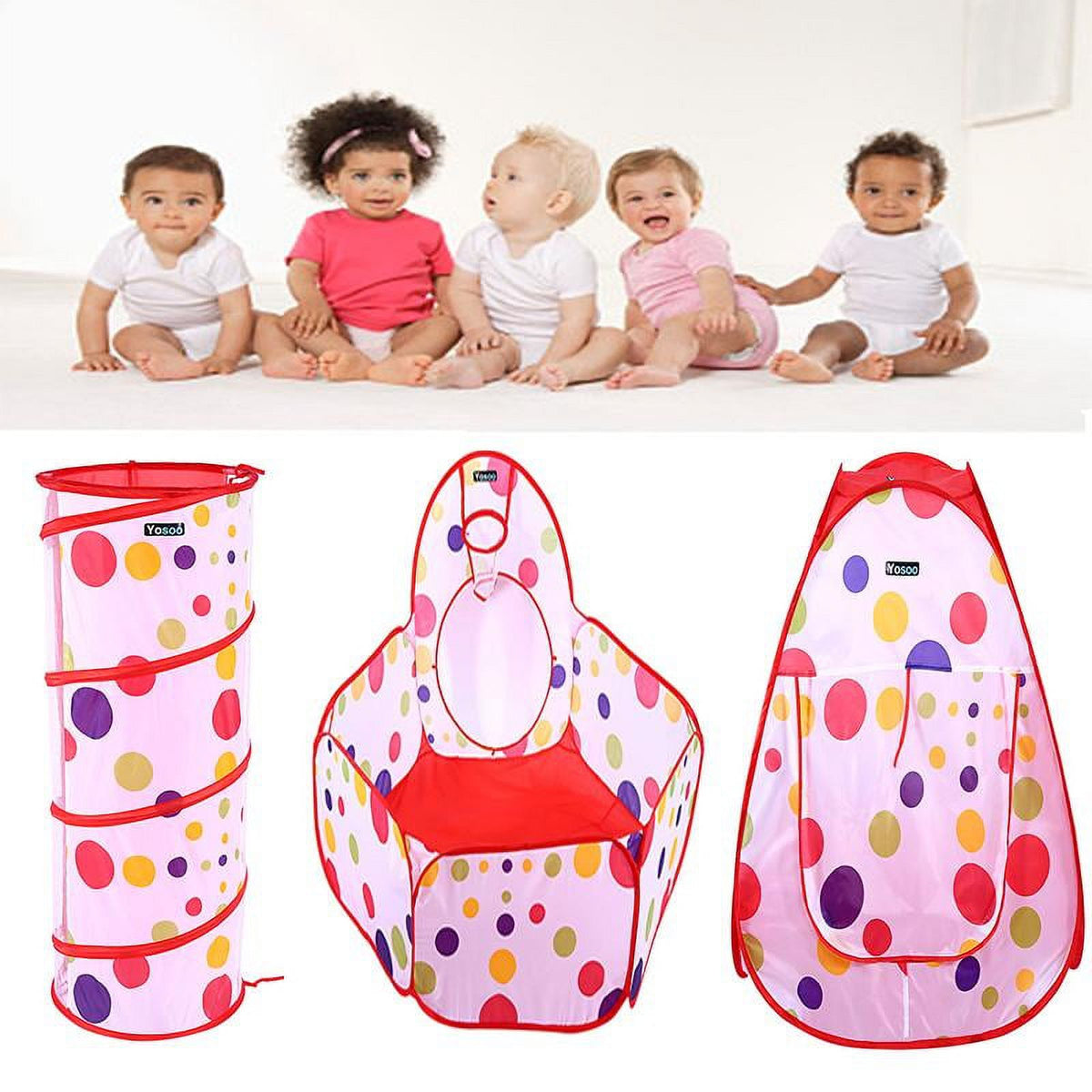 3 in 1 Kids Play Tent with Tunnel and Ball Pit Q59064