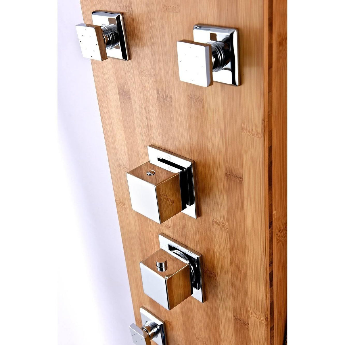Full Body Shower Panel with Heavy Rain Shower and Spray Wand in Natural Bamboo H316921