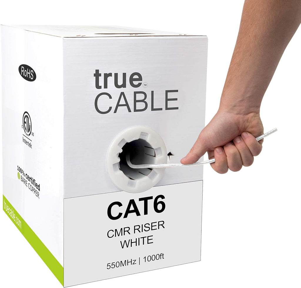Cat6 Riser 1000ft Black 23AWG 4 Pair Solid Bare Copper Bulk Ethernet Cable T16177