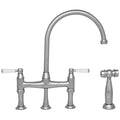 Polished Chrome Bridge Faucet with Gooseneck Spout and Side Spray E9854