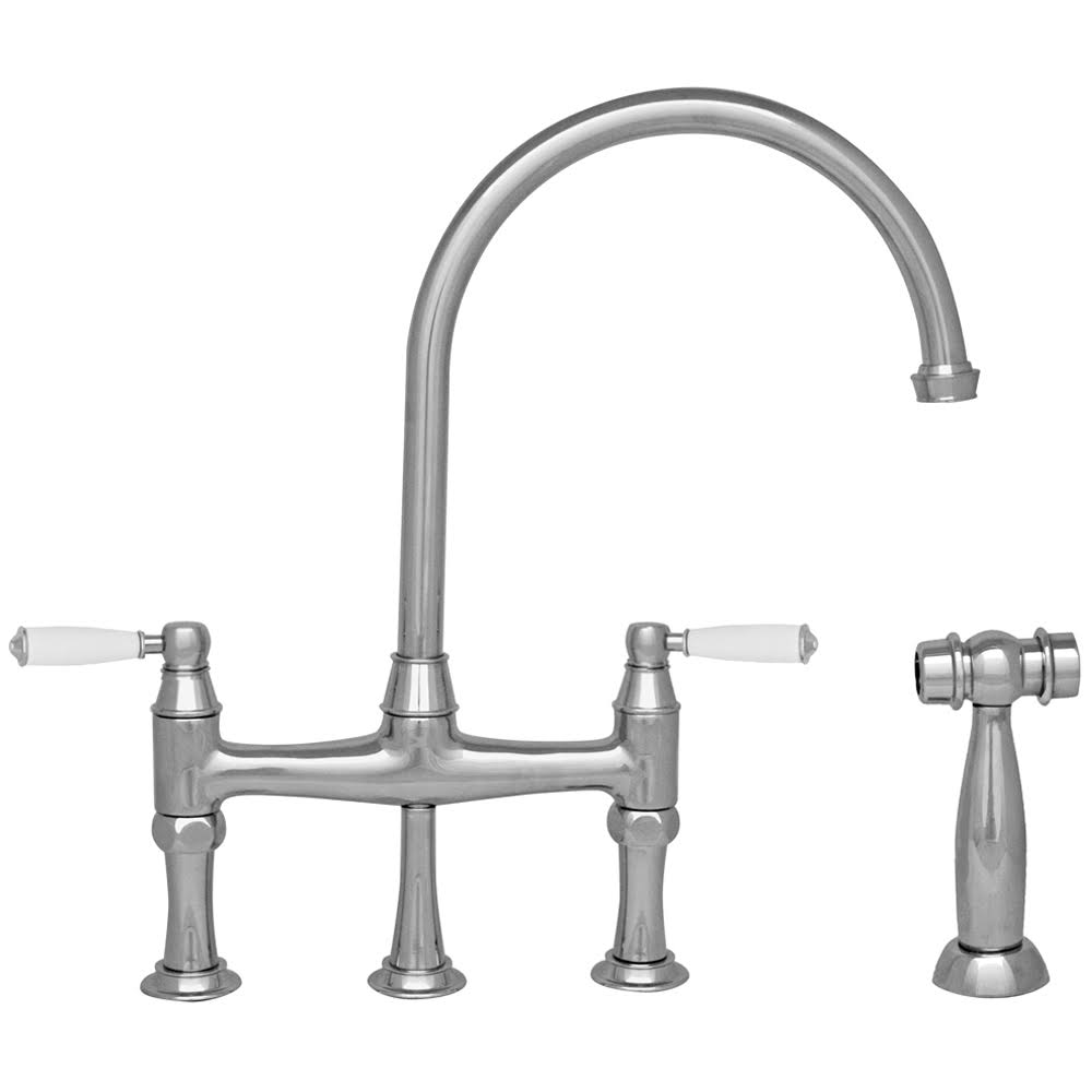 Polished Chrome Bridge Faucet with Gooseneck Spout and Side Spray E9854