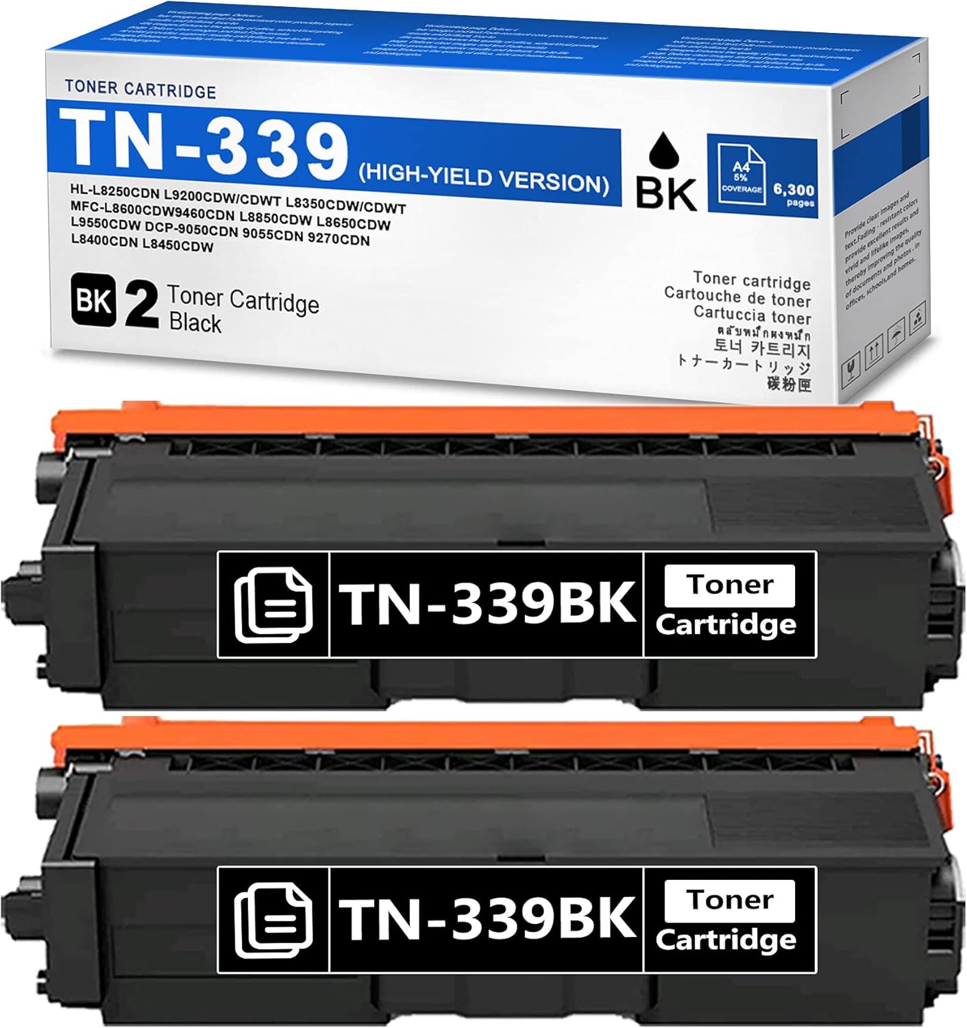 TN339 Toner Cartridge Replacement for Brother Printer (2 Pack, Black) W997531