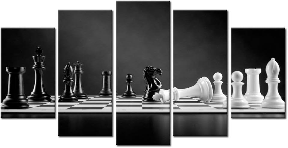5 Piece Black and White Chess Canvas Wall Art Prints Framed Giclee O7441