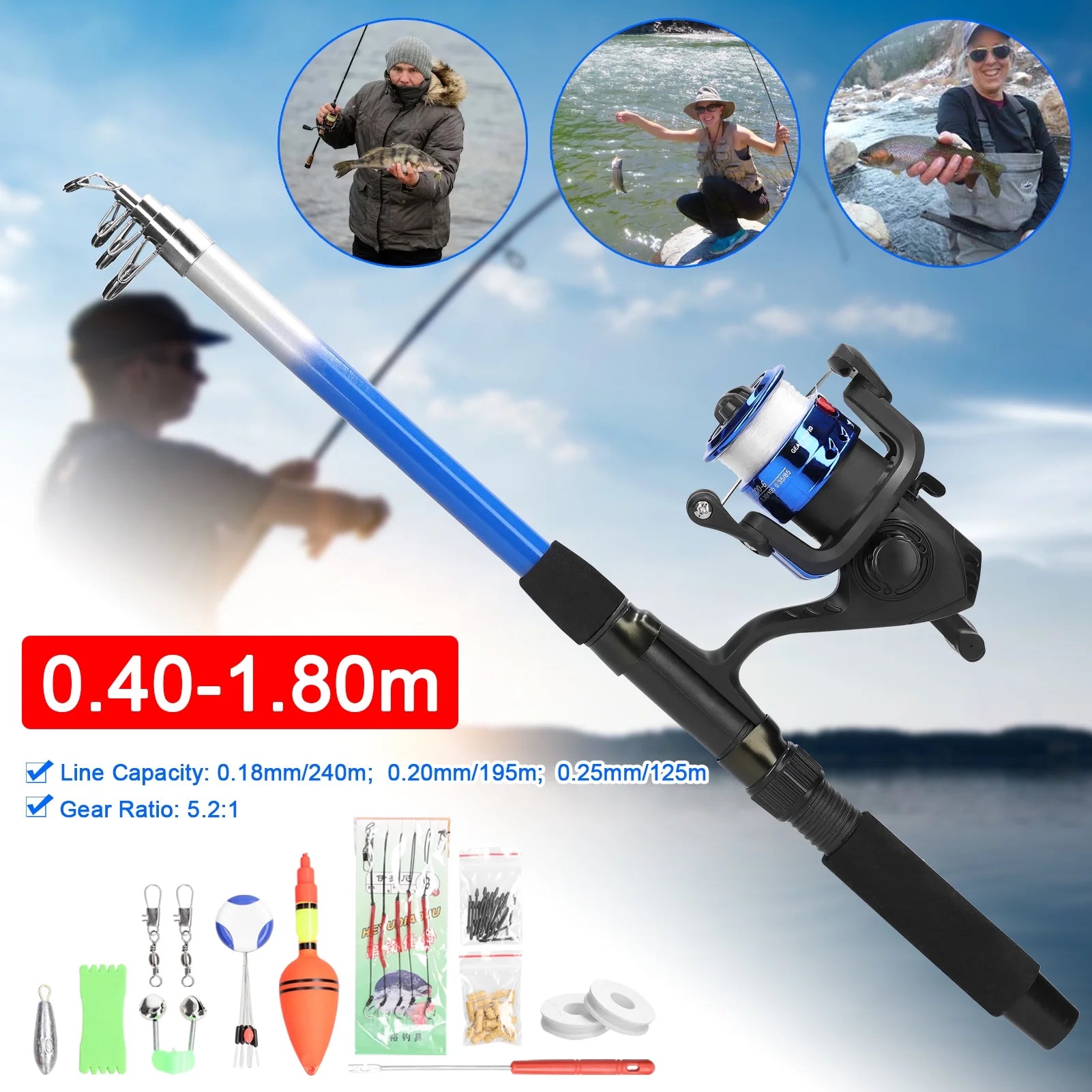 Portable Fishing Accessory Bag with Retractable Fishing Rod and Fishing Reel Set R78903