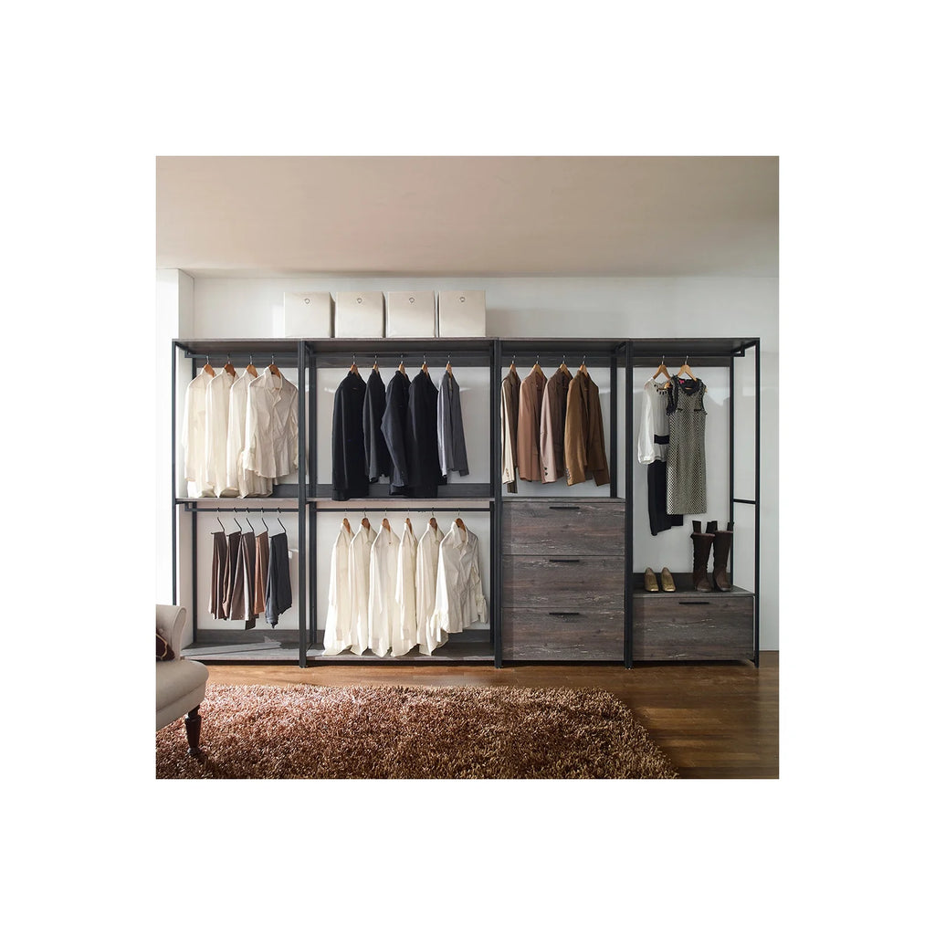 Rustic Gray Wood and Metal Walk-in Closet with 3-Drawer M45058