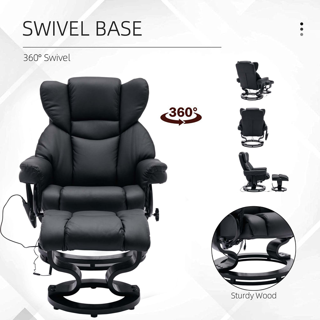 Black PU Massage Recliner Office Chair with Ottoman P539807