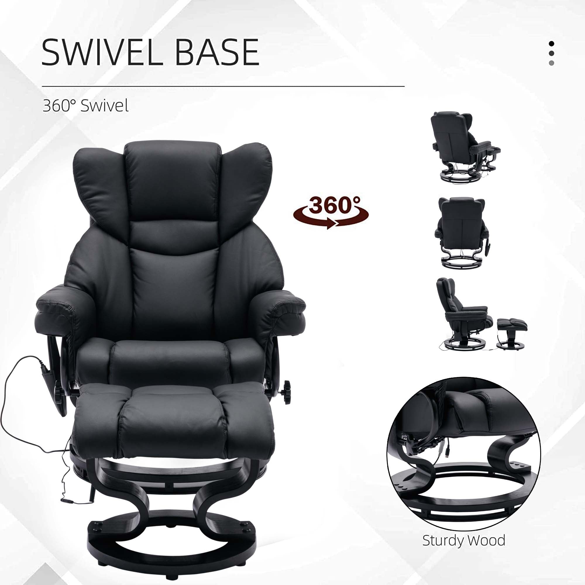 Black PU Massage Recliner Office Chair with Ottoman P539807