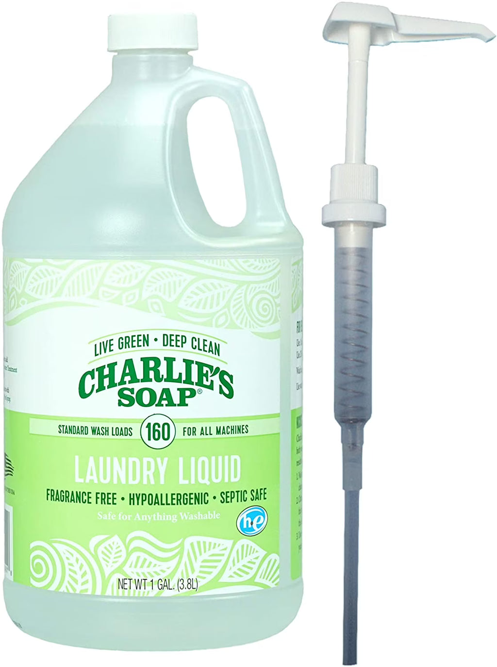 Natural Hypoallergenic Laundry Detergent with Pump (160 Loads, 1 Pack) N161
