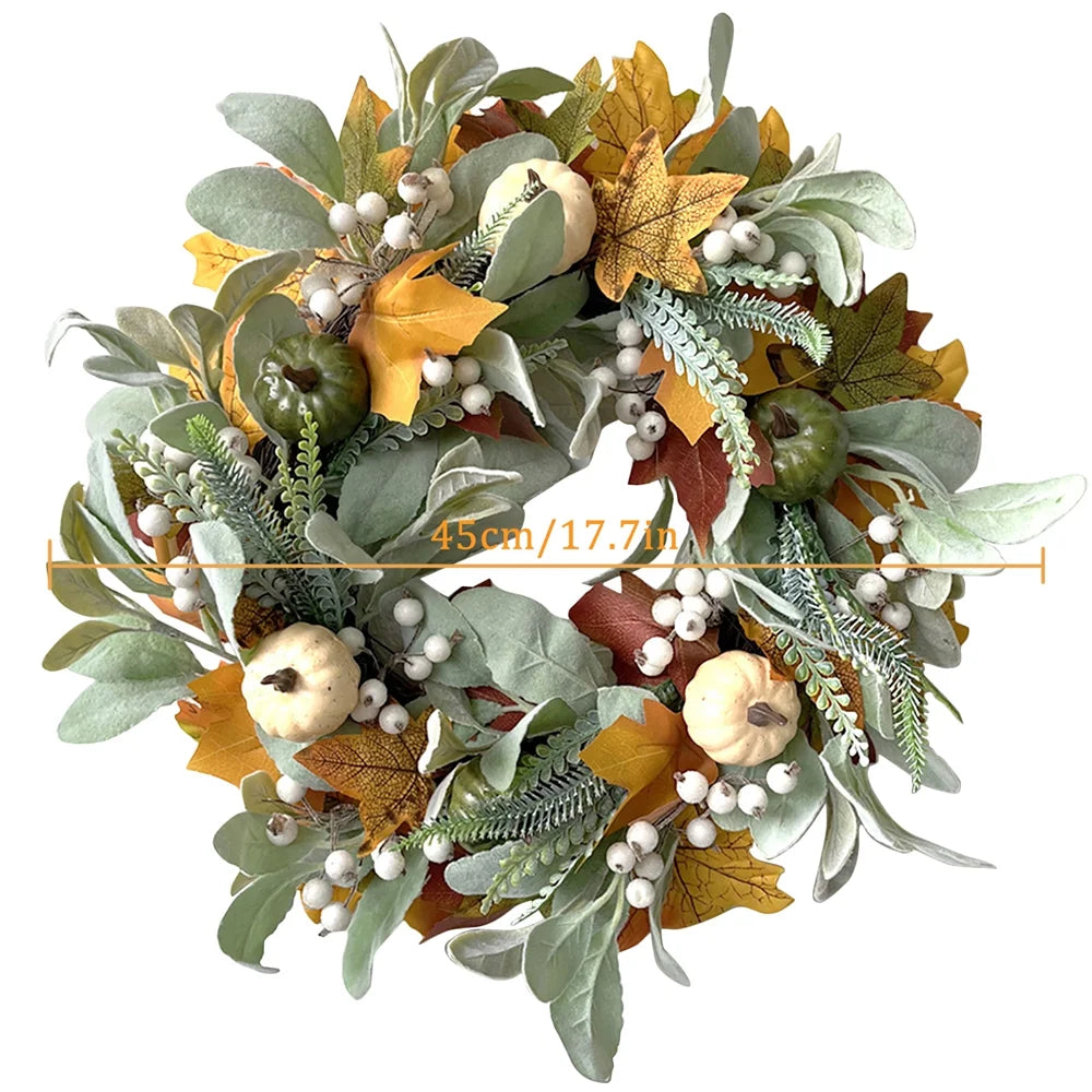 17 Inch Autumn Maple Leaf Pumpkin Berry Wreath N48399