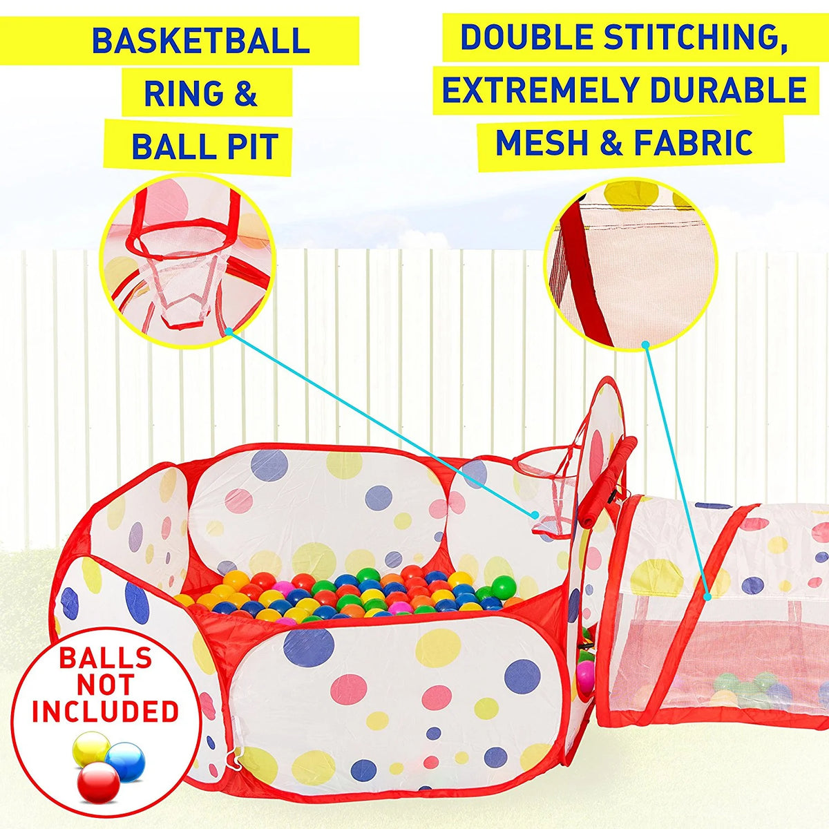 3 in 1 Kids Play Tent with Tunnel and Ball Pit Q59064