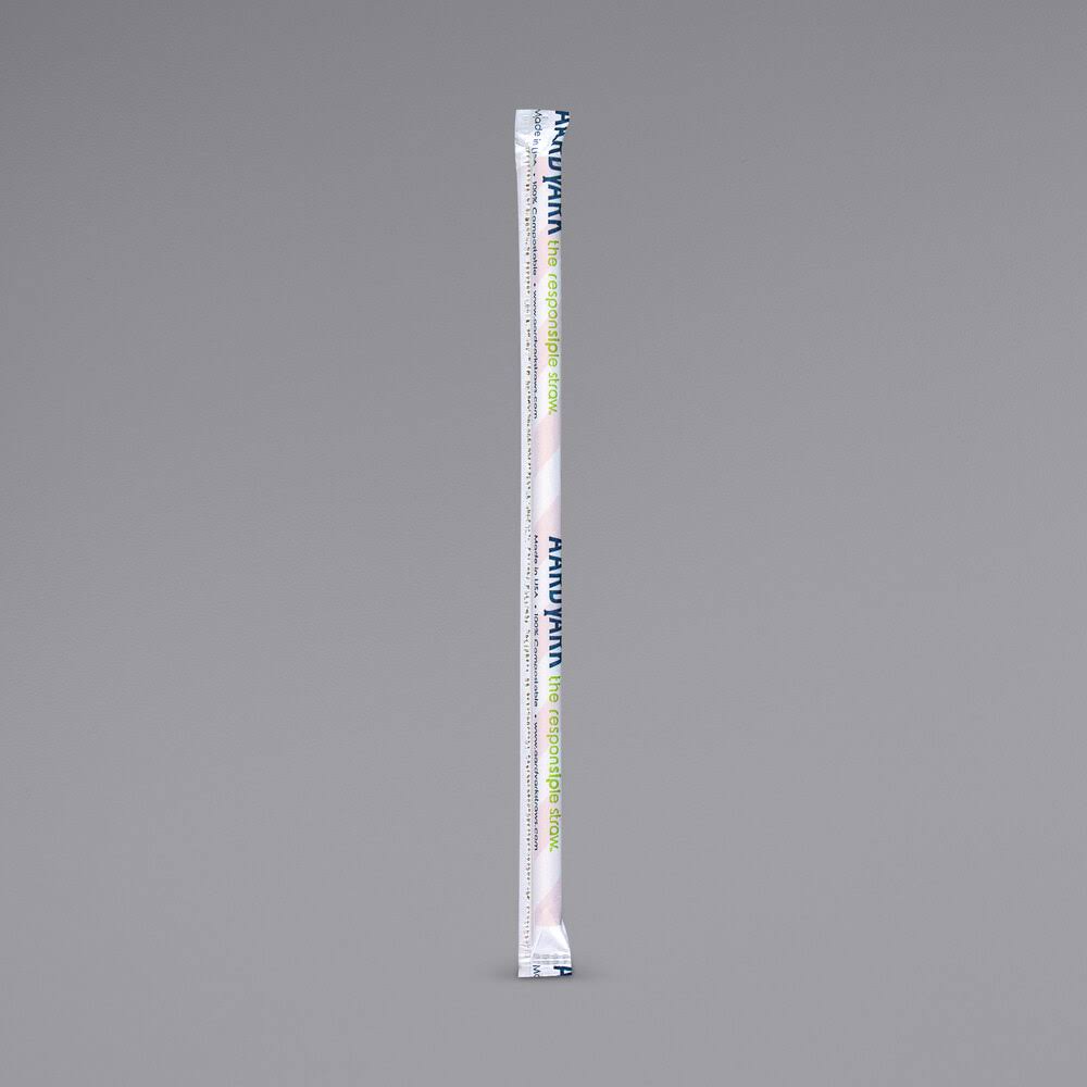 7 3/4x22 Jumbo Red / White Striped Paper Straw X44889