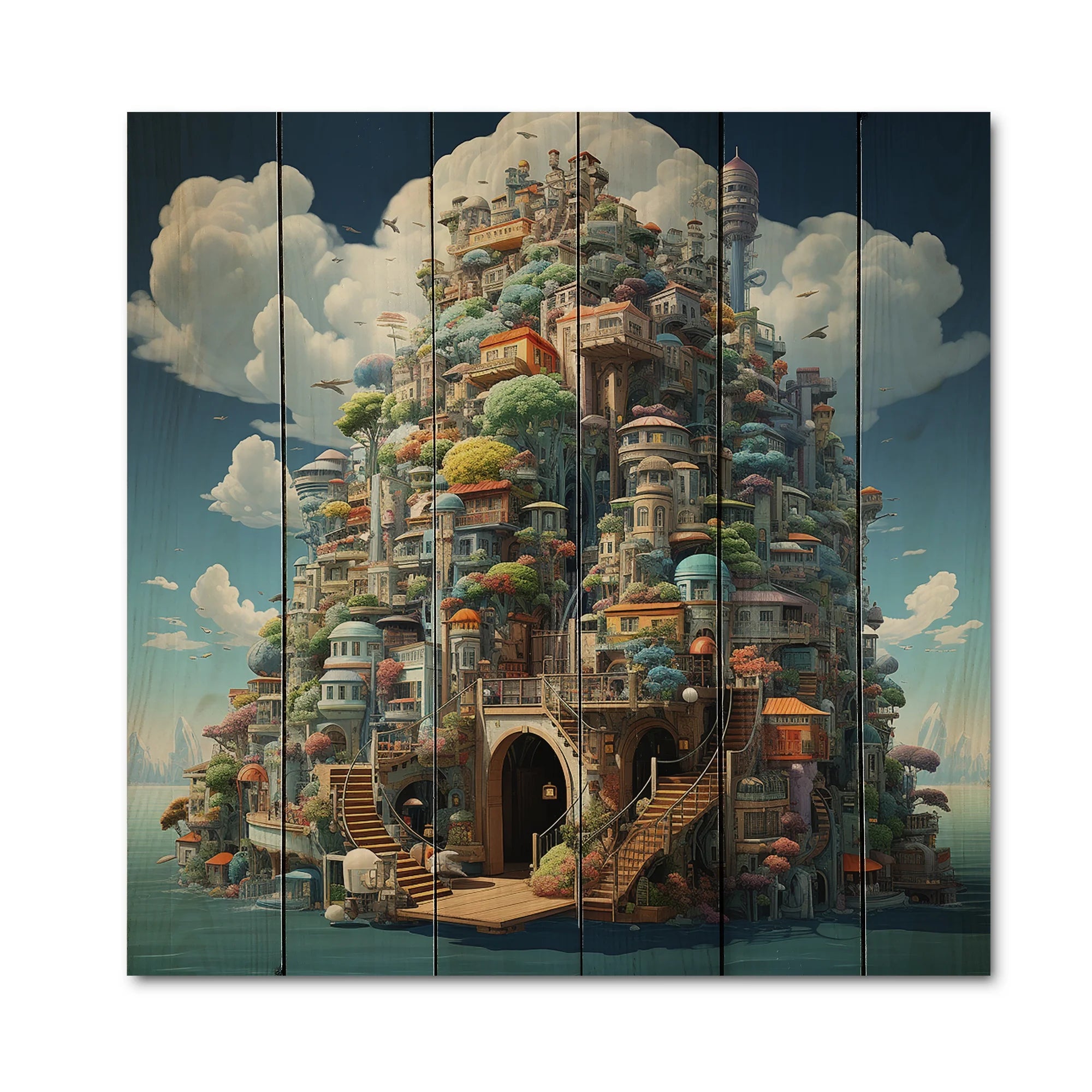 Castles Print on Natural Pine Wood Z951