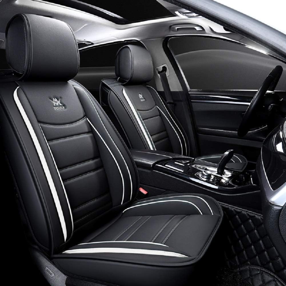 Black Leather Car Seat Covers 5 Seats Full Set B9894