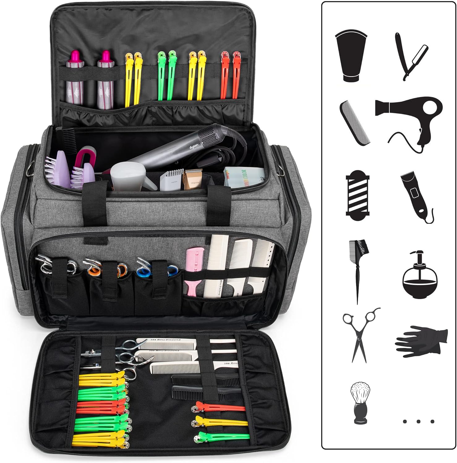 Large Barber Bag with Adjustable Dividers, Black V688631