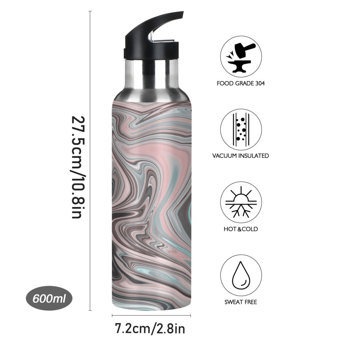 Pink Stainless Steel Insulated Water Bottle with Straw Lid Q77154